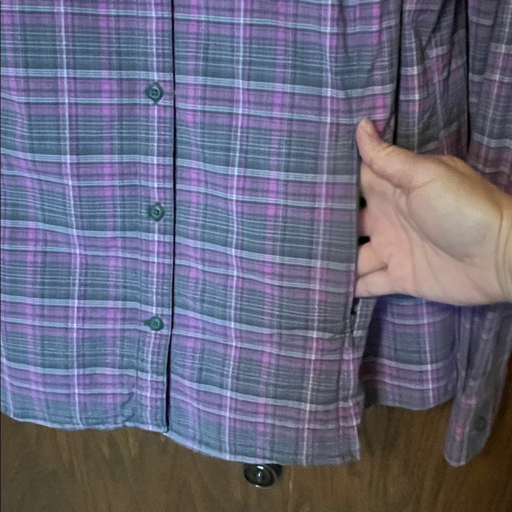 Duluth Trading Co Pink and Gray Plaid Shirt - Picture 4 of 7